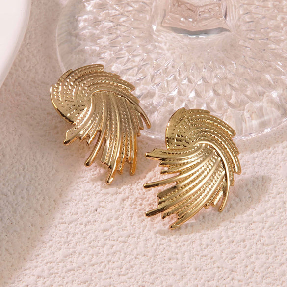 Fashion Leaves Stainless Steel Gold Plated Geometric Earrings For Women