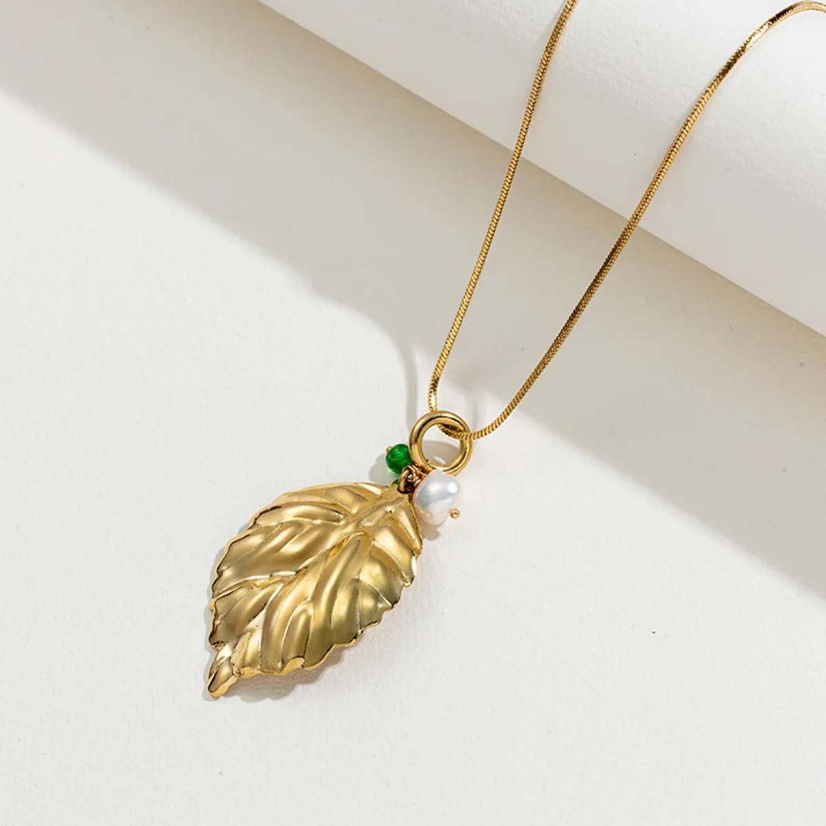 304 Stainless Steel 14K Gold Plated Fashion Plating Leaves Necklace