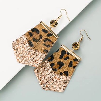 Fashion Leopard Print Long Leather Earrings