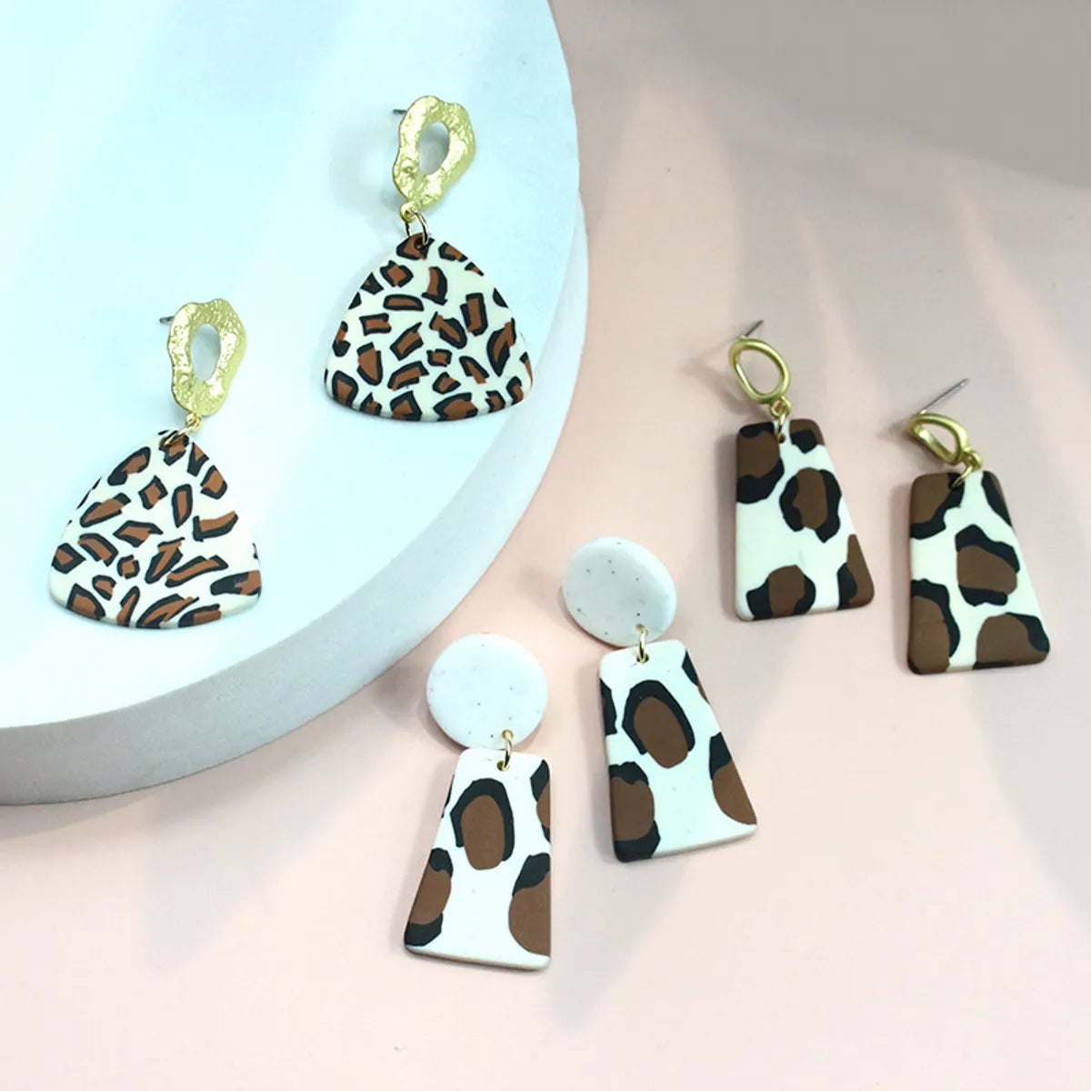 Fashion Leopard Soft Clay Patchwork Women's Drop Earrings 1 Pair