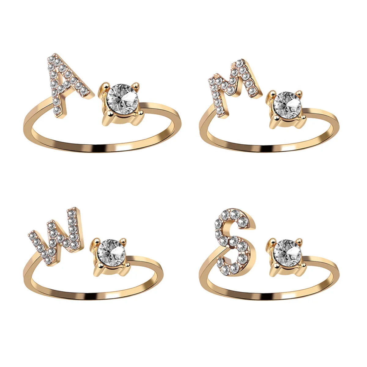 Fashion Letter Alloy Plating Zircon Unisex Open Ring