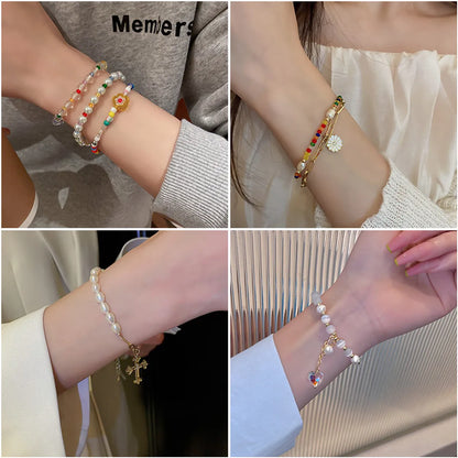 Fashion Letter Cat Alloy Beaded Artificial Pearls Women'S Bracelets 1 Piece