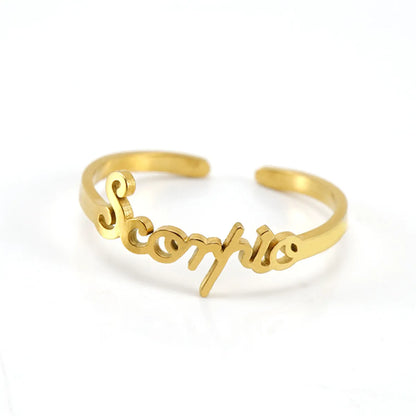 Fashion Letter Constellation Titanium Steel Gold Plated Open Ring