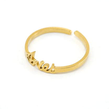 Fashion Letter Constellation Titanium Steel Gold Plated Open Ring