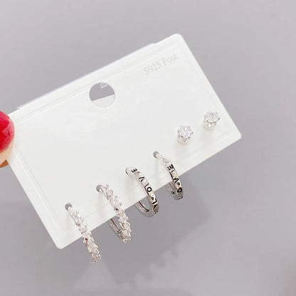 Fashion Letter Copper Earrings Ear Studs Inlay Zircon Copper Earrings 3 Pairs