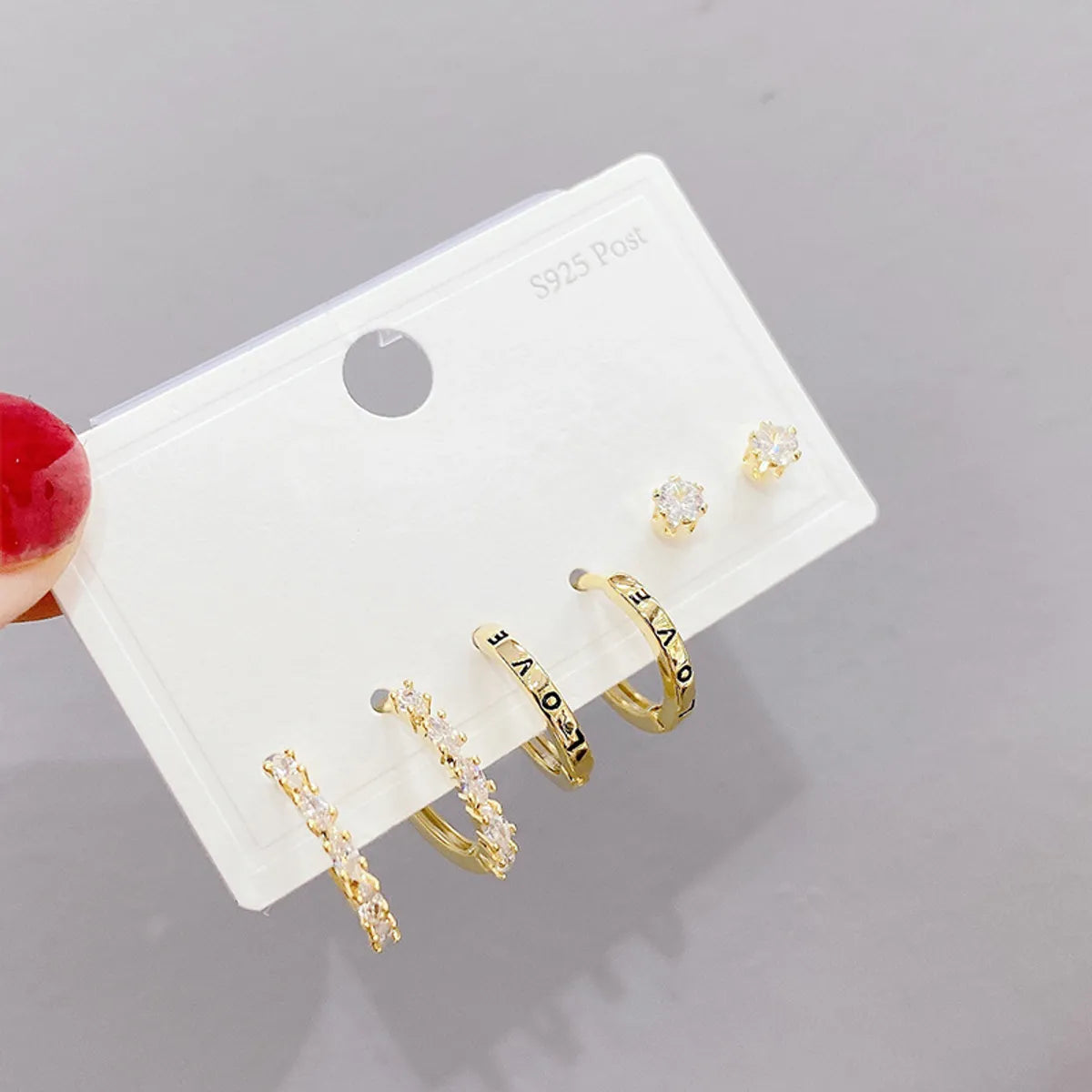 Fashion Letter Copper Earrings Ear Studs Inlay Zircon Copper Earrings 3 Pairs