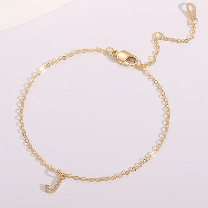 Fashion Letter Copper Gold Plated Zircon Women's Anklet 1 Piece