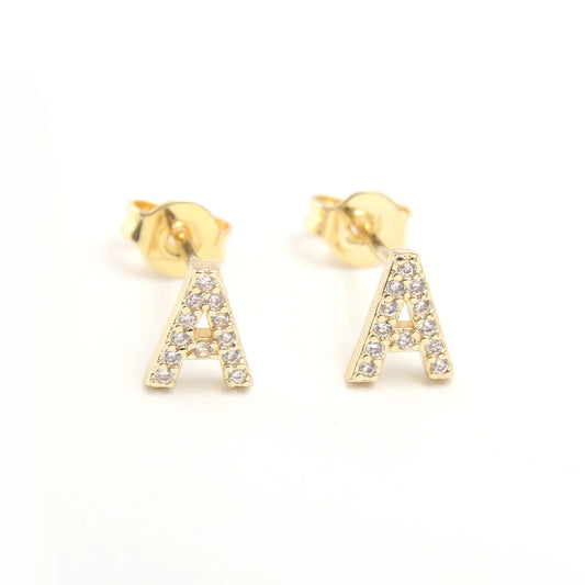 Fashion Letter Copper Inlay Zircon Ear Studs 1 Pair