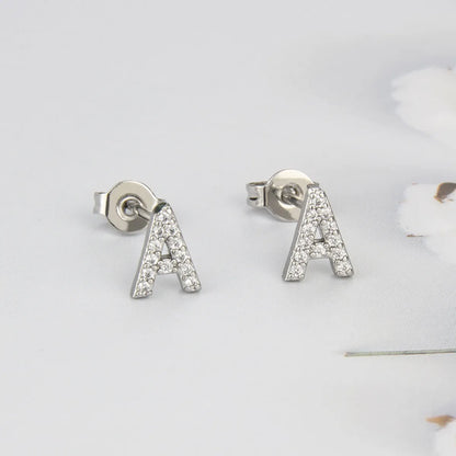 Fashion Letter Copper Inlay Zircon Ear Studs 1 Pair