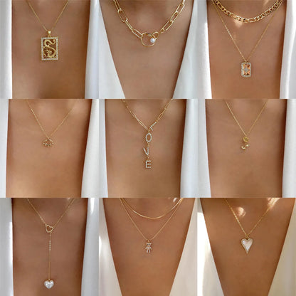 Fashion Letter Heart Shape Alloy Rhinestones Women'S Layered Necklaces Pendant Necklace