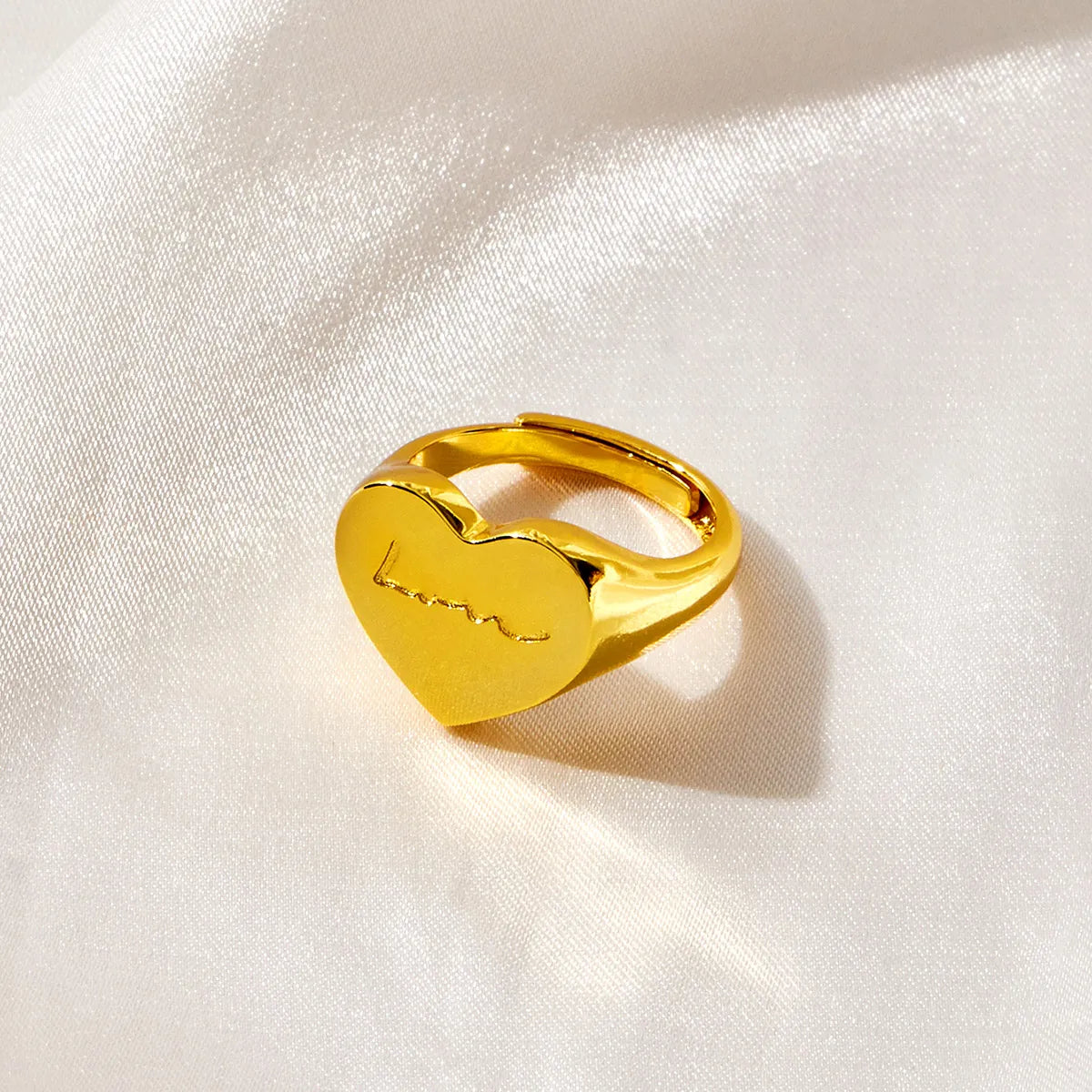 Fashion Letter Heart Shape Brass Gold Plated Open Ring 1 Piece