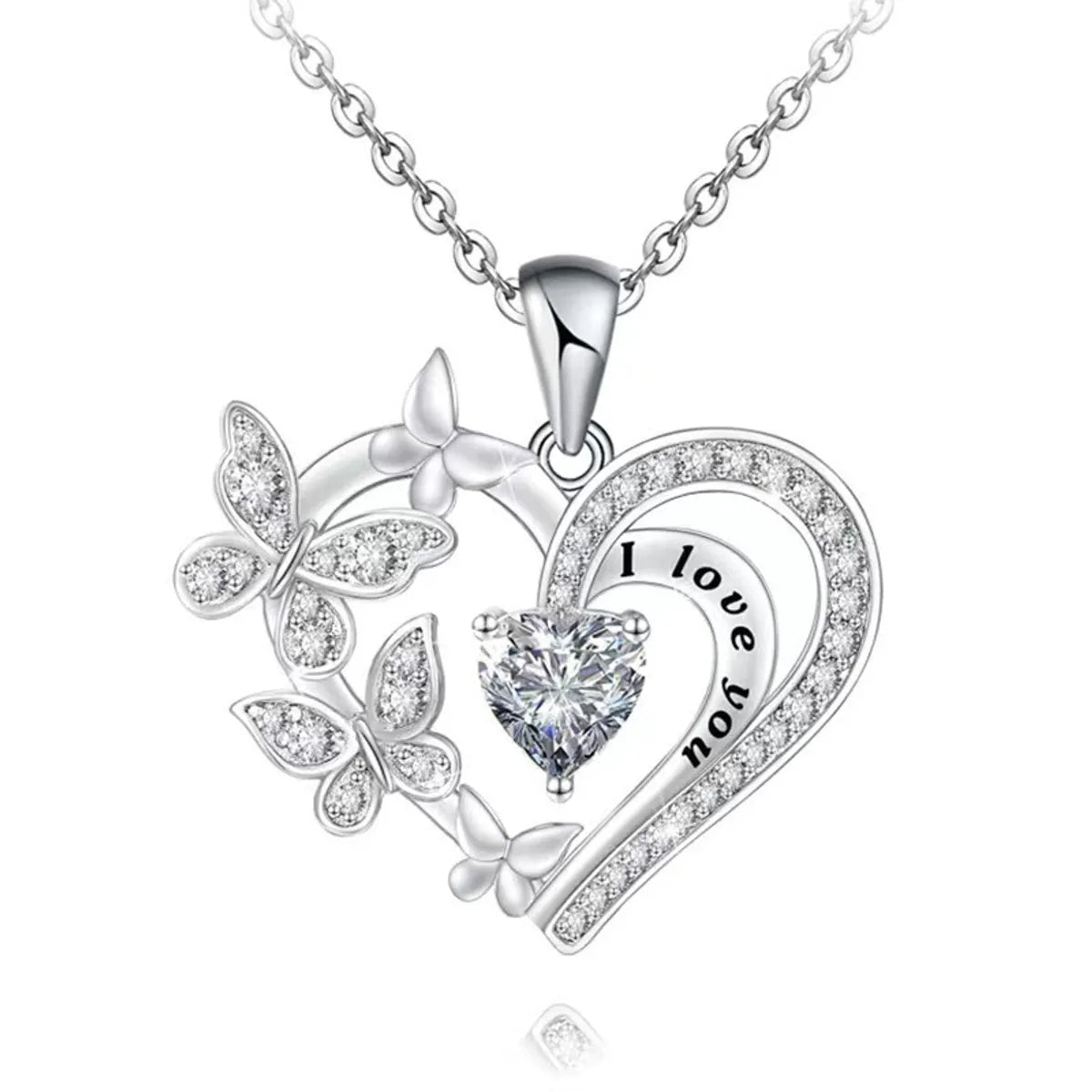 Fashion Letter Heart Shape Butterfly Alloy Inlay Rhinestones Valentine's Day Mother's Day Women's Pendant Necklace