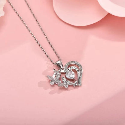 Fashion Letter Heart Shape Butterfly Alloy Inlay Rhinestones Valentine's Day Mother's Day Women's Pendant Necklace