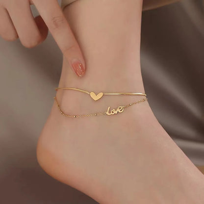 Fashion Letter Heart Shape Stainless Steel Plating Women'S Anklet