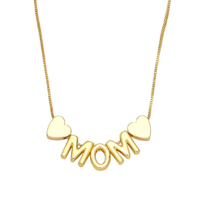 Fashion Letter Mama Mom Pendant Heart Copper 18k Gold-plated Inlaid Color Zircon Necklace