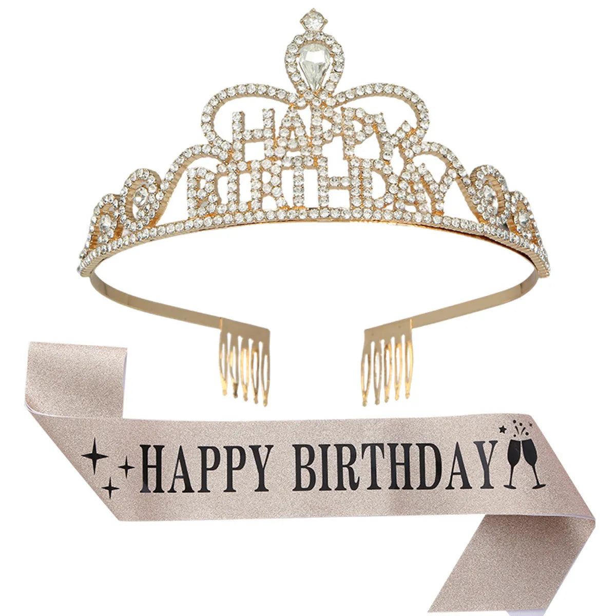 Fashion Letter Metal Inlay Crown 2 Piece Set