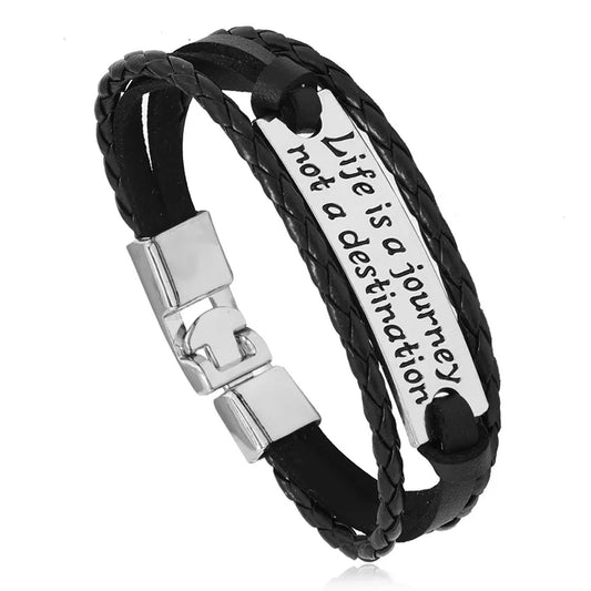 Fashion Letter Pu Leather Alloy Knitting Men'S Bracelets