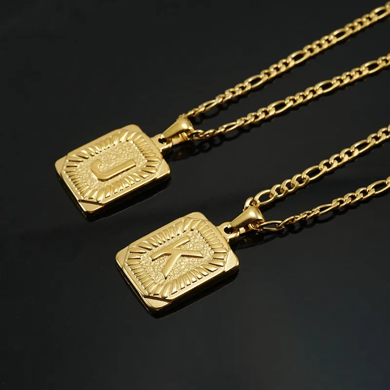 Wholesale Jewelry Fashion Letter Rectangle 304 Stainless Steel Titanium Steel 18K Gold Plated Gold Plated Pendant Necklace