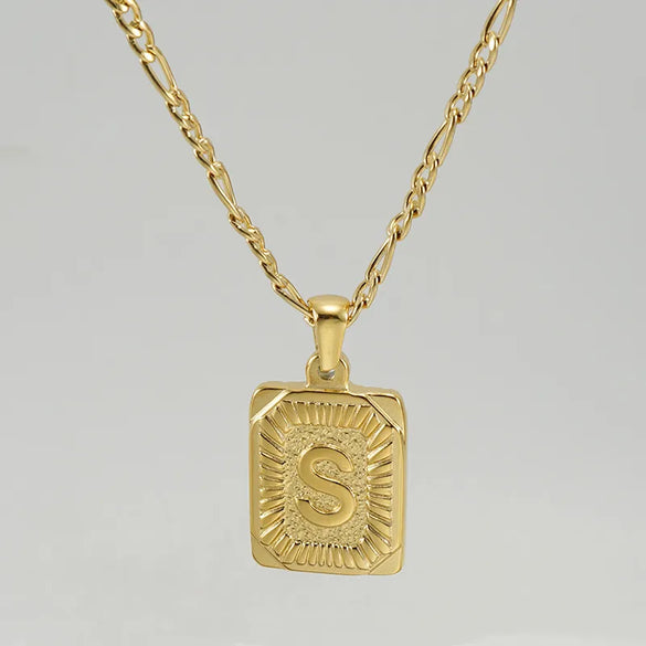Wholesale Jewelry Fashion Letter Rectangle 304 Stainless Steel Titanium Steel 18K Gold Plated Gold Plated Pendant Necklace