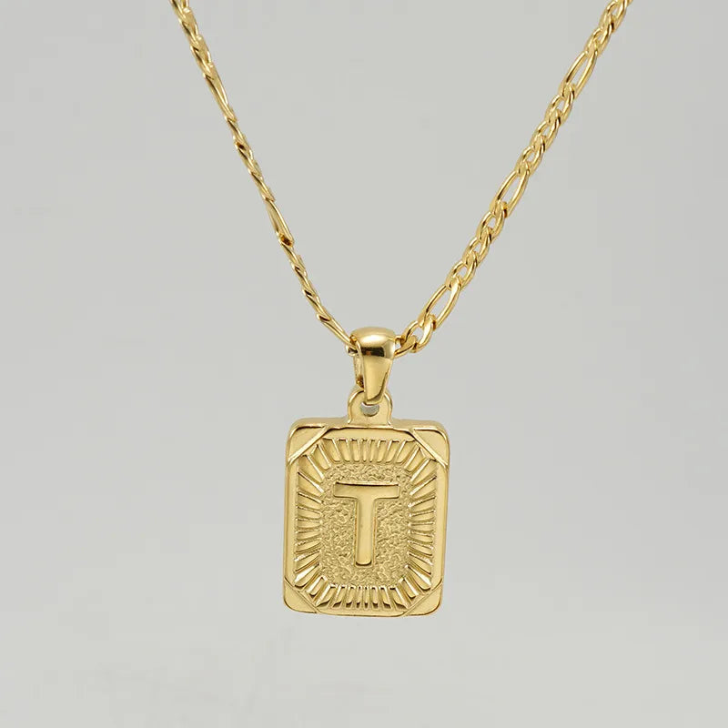 Wholesale Jewelry Fashion Letter Rectangle 304 Stainless Steel Titanium Steel 18K Gold Plated Gold Plated Pendant Necklace