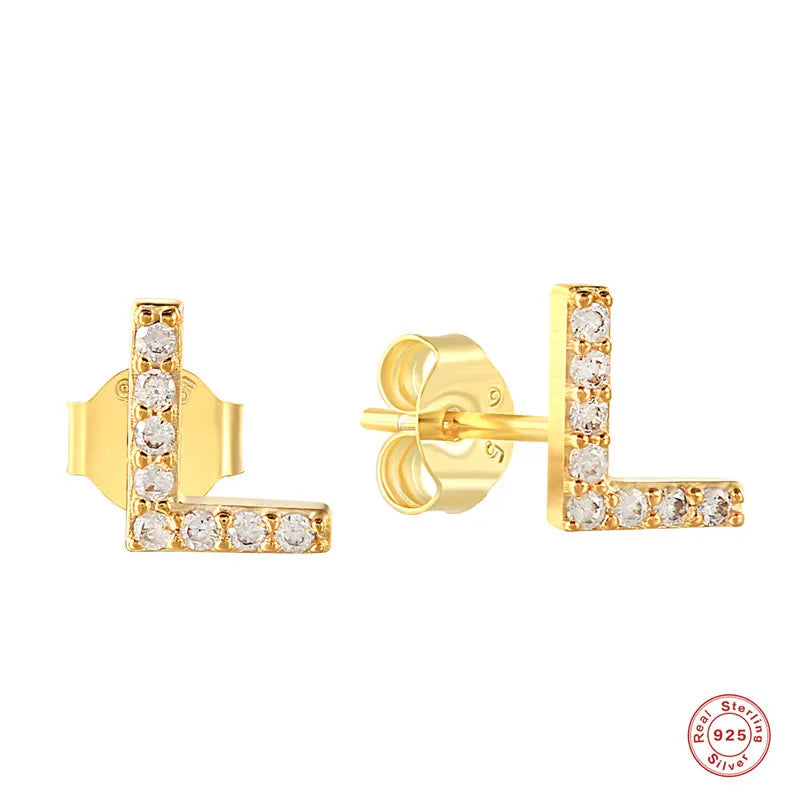 Fashion Letter Silver Plating Inlay Zircon Ear Studs 1 Pair