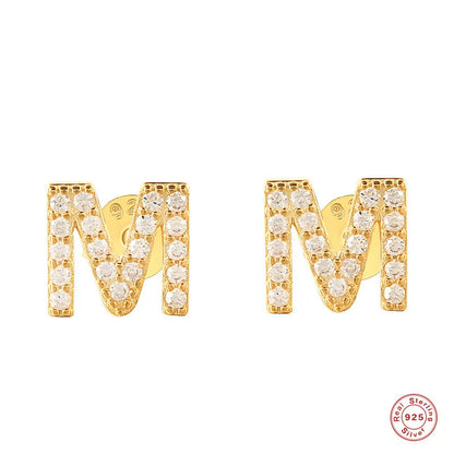 Fashion Letter Silver Plating Inlay Zircon Ear Studs 1 Pair