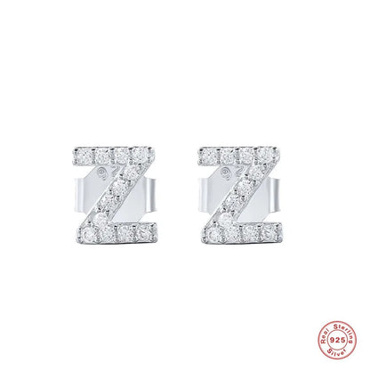 Fashion Letter Silver Plating Inlay Zircon Ear Studs 1 Pair