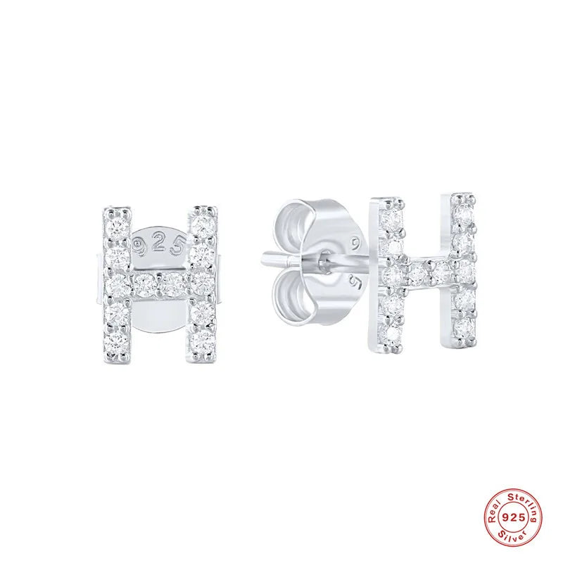 Fashion Letter Silver Plating Inlay Zircon Ear Studs 1 Pair