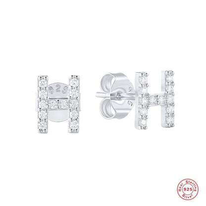 Fashion Letter Silver Plating Inlay Zircon Ear Studs 1 Pair