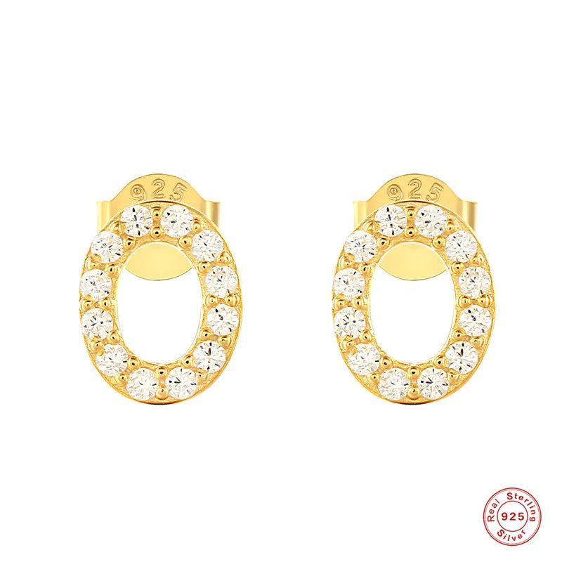 Fashion Letter Silver Plating Inlay Zircon Ear Studs 1 Pair