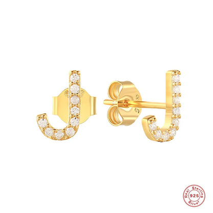 Fashion Letter Silver Plating Inlay Zircon Ear Studs 1 Pair