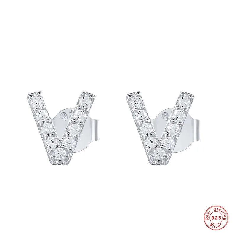 Fashion Letter Silver Plating Inlay Zircon Ear Studs 1 Pair