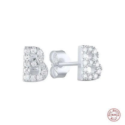 Fashion Letter Silver Plating Inlay Zircon Ear Studs 1 Pair