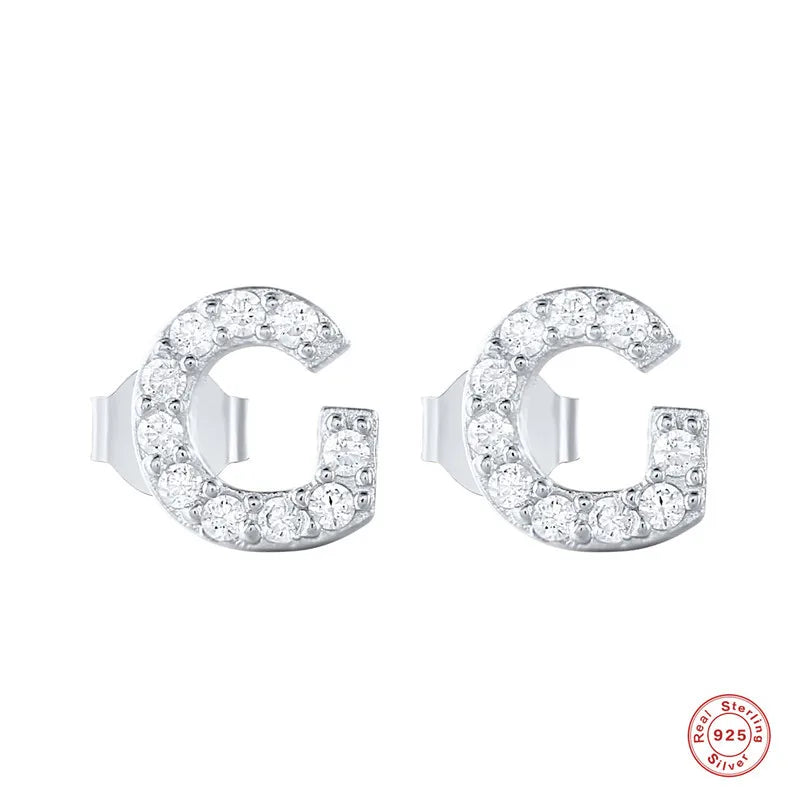 Fashion Letter Silver Plating Inlay Zircon Ear Studs 1 Pair