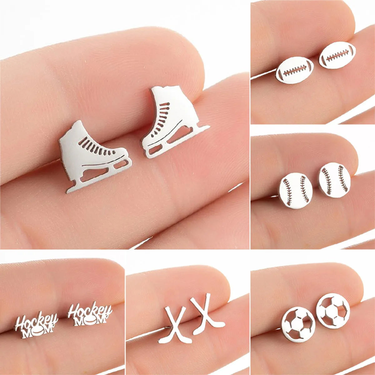 Fashion Letter Skates Ball Stainless Steel Plating Ear Studs 1 Pair