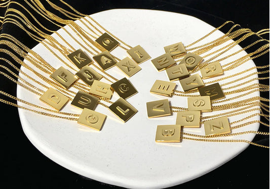 Fashion Letter Square Stainless Steel Pendant Necklace Gold Plated Stainless Steel Necklaces