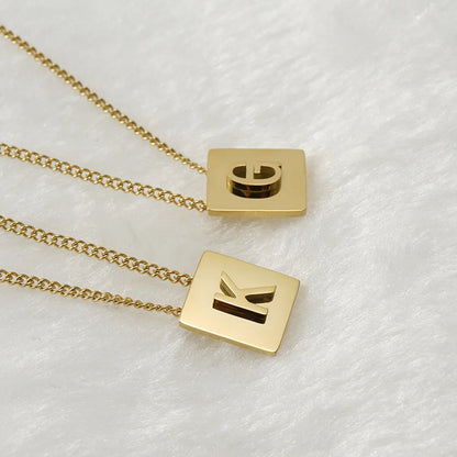 Fashion Letter Square Stainless Steel Pendant Necklace Gold Plated Stainless Steel Necklaces