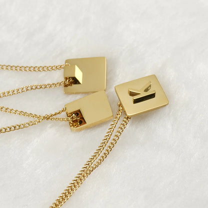 Fashion Letter Square Stainless Steel Pendant Necklace Gold Plated Stainless Steel Necklaces