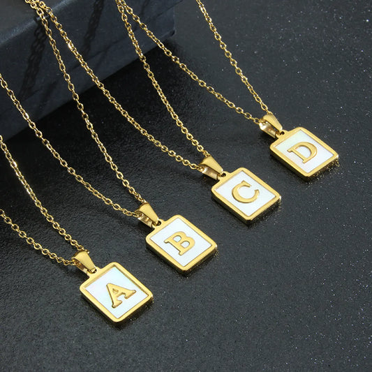 Fashion Letter Stainless Steel Inlay Shell Pendant Necklace 1 Piece