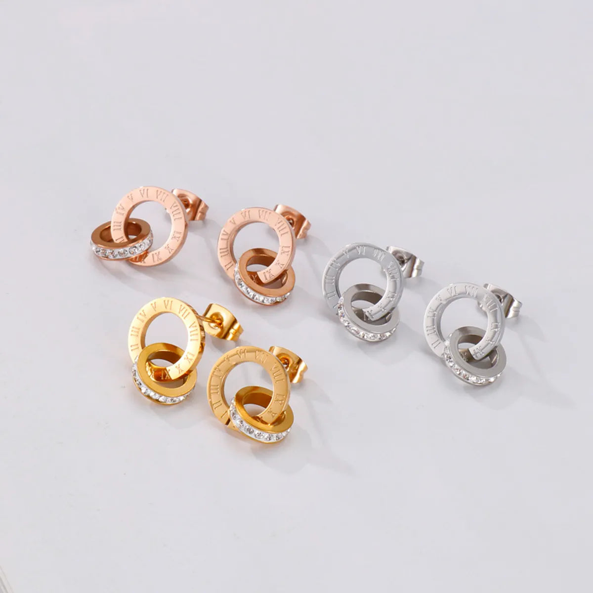 Fashion Letter Stainless Steel Plating Zircon Earrings 1 Pair