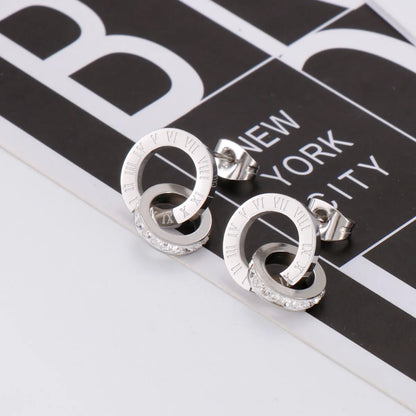 Fashion Letter Stainless Steel Plating Zircon Earrings 1 Pair