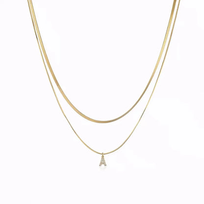 Fashion Letter Titanium Steel Inlay Zircon Layered Necklaces 1 Piece