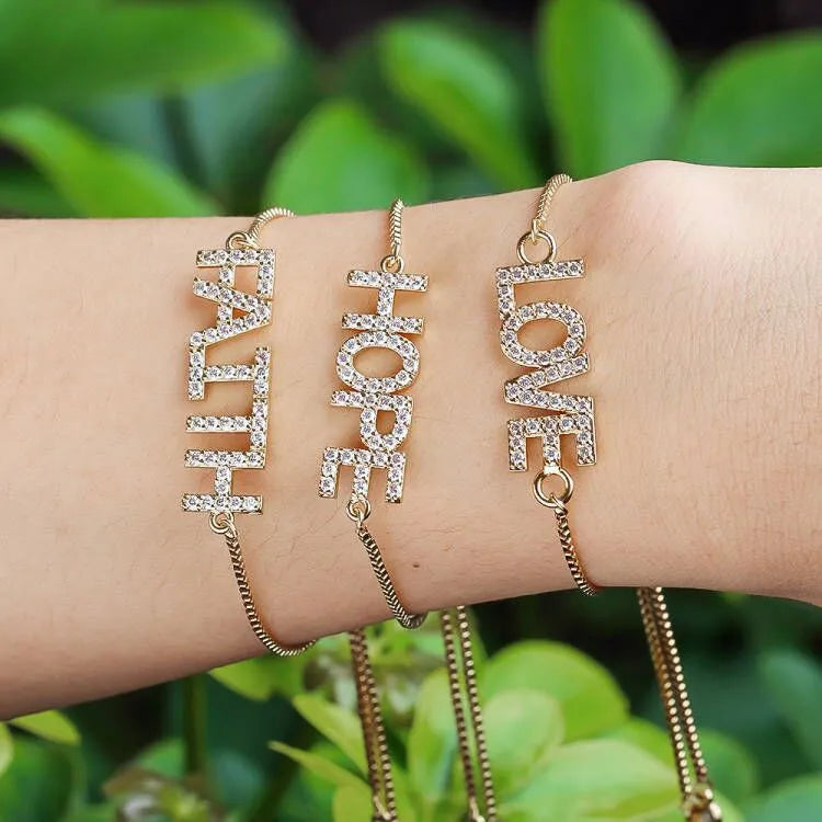 Fashion Letters Love Zircon Adjustable Copper Bracelet