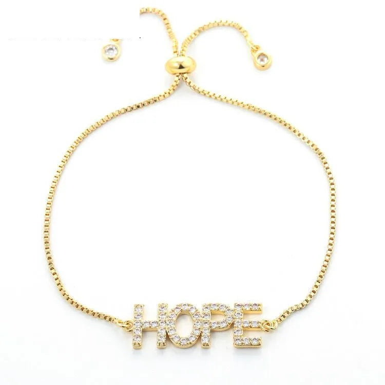 Fashion Letters Love Zircon Adjustable Copper Bracelet