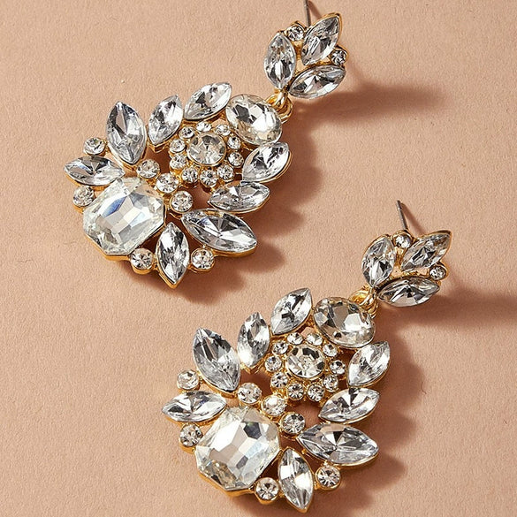 Fashion Light Luxury Alloy Geometric Hollow Earrings With Zirconia Inlay And Metal Diamond Look Design