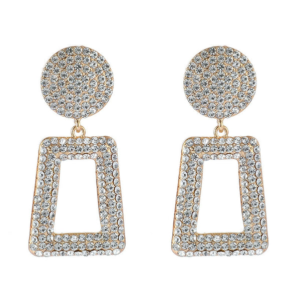 Fashion Light Luxury Alloy Geometric Hollow Earrings With Zirconia Inlay And Metal Diamond Look Design