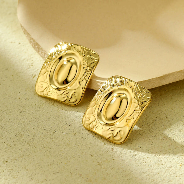 Fashion Light Luxury Geometric Square Titanium Steel And Stainless Steel Earrings With Fivepointed Star And Electroplating Design For Women