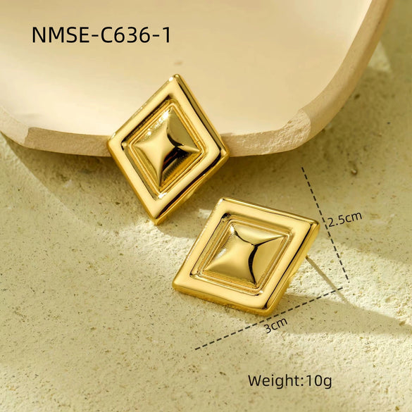 Fashion Light Luxury Geometric Square Titanium Steel And Stainless Steel Earrings With Fivepointed Star And Electroplating Design For Women