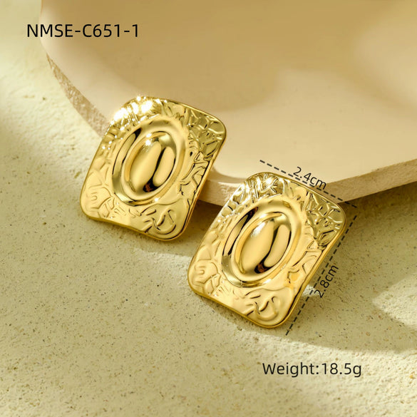 Fashion Light Luxury Geometric Square Titanium Steel And Stainless Steel Earrings With Fivepointed Star And Electroplating Design For Women