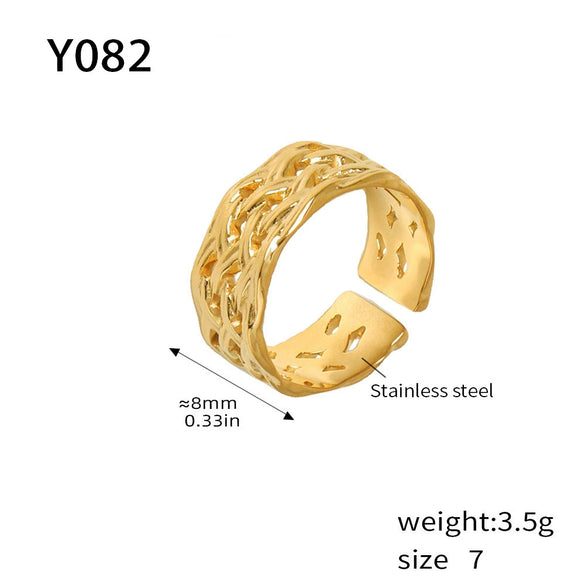 Fashion Light Luxury Geometric 316L Stainless Steel Pvd Gold Plated Adjustable Women's Ring
